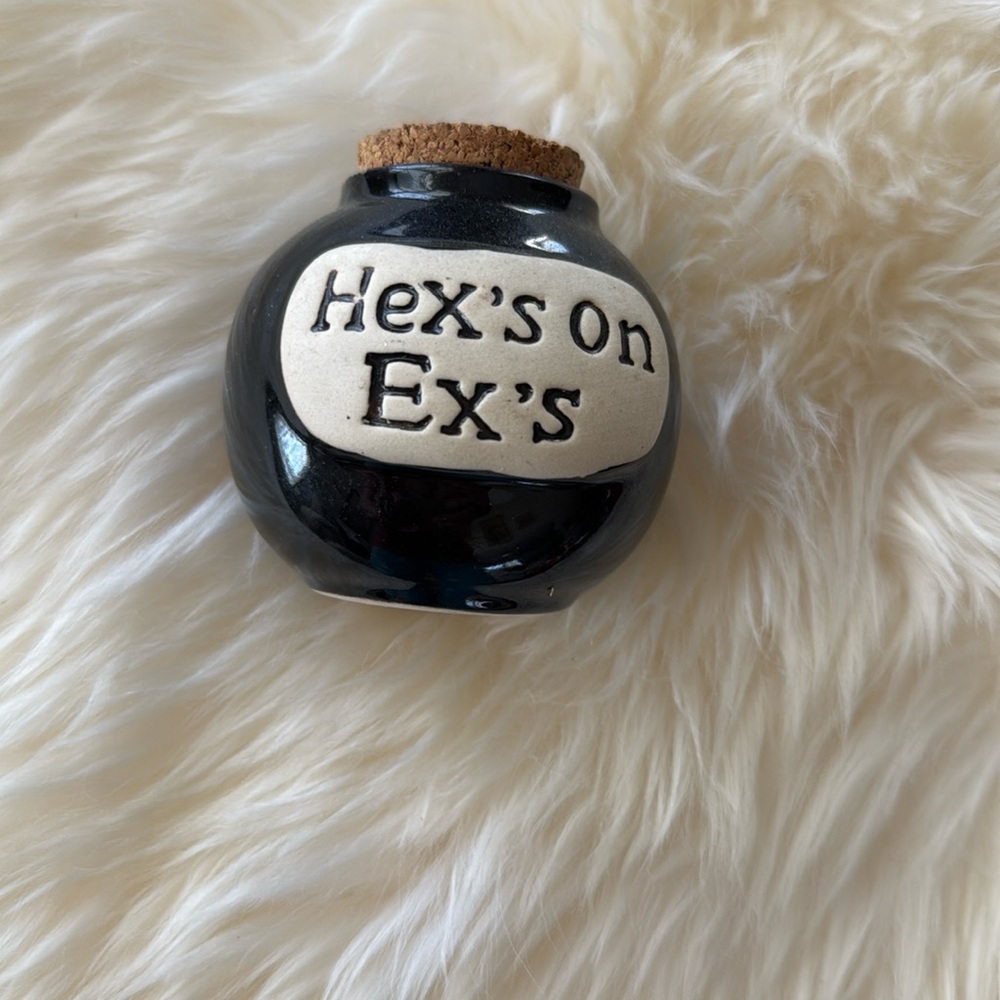 Ceramic pottery “ Hex’s on Ex’s” frig magnet with cork top